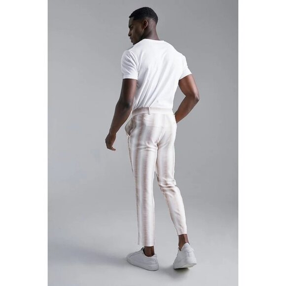 NWT Boohooman SMART CHECK SLIM CROP TROUSER in Light Grey - Size Medium - Picture 2 of 6